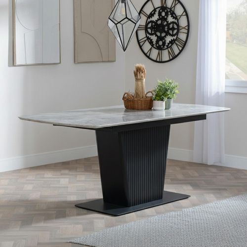 Dutton 4-6 Seater Grey Ceramic Extending Dining Table with Black Pedestal Base - 130cm-170cm