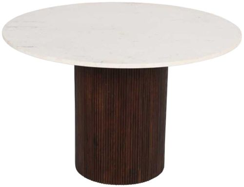 Fluted White Marble 4 Seater Round Pedestal Dining Table