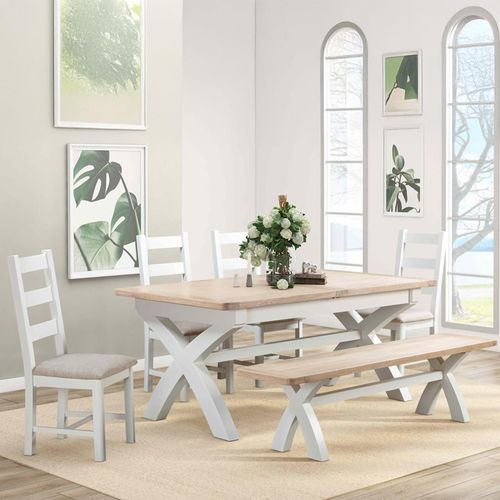 Hayley Dining Table - 6-8 Seater - 180cm-230cm - Extending - with Cross Legs - Oak and White