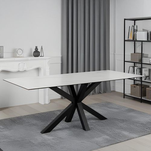 Heaven Round Dining Table - 8 Seater - 200cm - White Ceramic and Black - with Star Legs