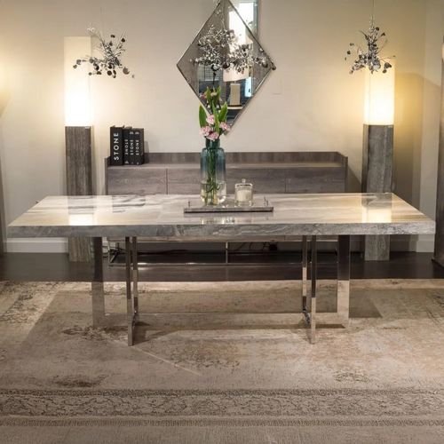 Horizon Dining Table - Marble with Chrome Pedestal Base - Variation Available