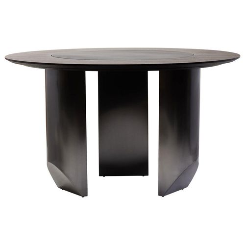 Imperia Dining Table - 4 Seater - 130cm - Round - Black Ceramic and Wood with Lazy Susan