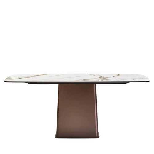 Imperia Dining Table - 6 Seater - 180cm - White Ceramic with Bronze Pedestal