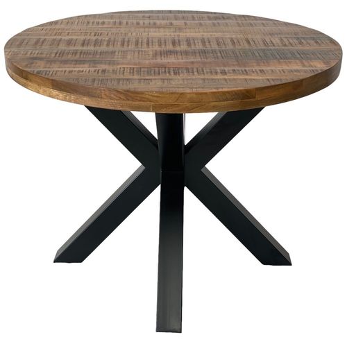 Industrial Mango Wood 2 Seater Round Dining Table with Black Star Legs