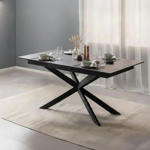Irwine Extending Dining Table - 6-8 Seater - 168cm-210cm - Black Ceramic - with Star Legs