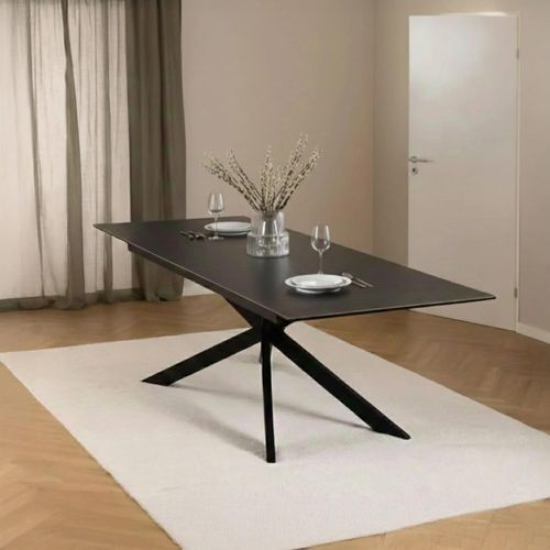 Irwine Extending Dining Table - 8-10 Seater - 200cm-240cm - Black Ceramic - with Star Legs