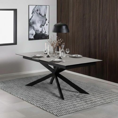 Irwine Extending Dining Table - 8-10 Seater - 200cm-240cm - Grey Ceramic - with Star Legs