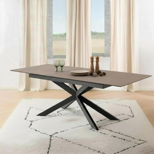 Irwine Extending Dining Table - 6-8 Seater - 168cm-210cm - Rusty Brown Ceramic - with Star Legs