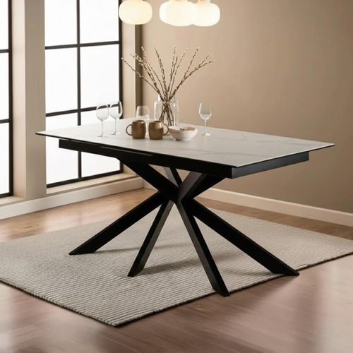 Irwine Extending Dining Table - 6-8 Seater - 168cm-210cm - White Ceramic - with Star Legs