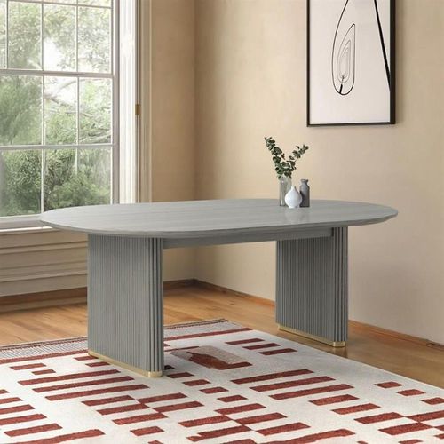 Isabella Grey Oval Fluted Dining Table - 8 Seater - 200cm - White Marble Top