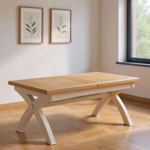 Janelle Oak and Grey 6-10 Seater Extending Dining Table with Cross Legs - 180cm-260cm