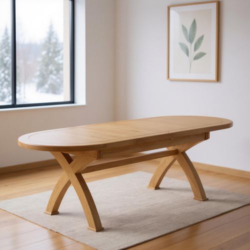 Janelle Dining Table - 6-10 Seater - 176cm-256cm - Extending - Oval - with Cross Legs - Rustic Oak
