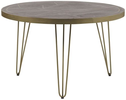Kaza Dark Mango Wood 4 Seater Round Dining Table - Hairpin Legs with Gold Geometric Inlay