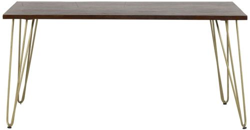 Kaza Dark Mango Wood 6 Seater Dining Table - Hairpin Legs with Gold Geometric Inlay