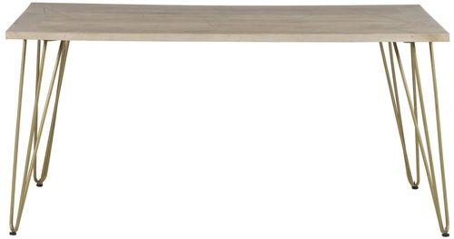 Kaza Light Mango Wood 6 Seater Dining Table - Hairpin Legs with Gold Geometric Inlay