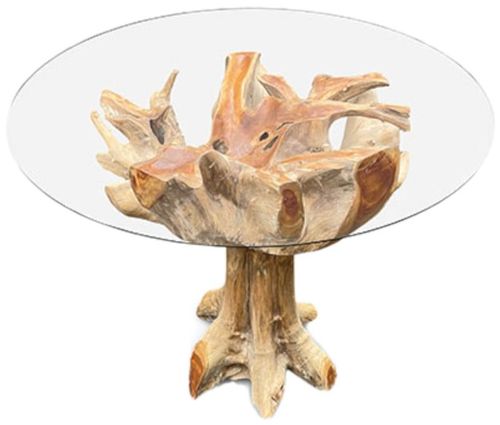 Lombok 4 Seater Teak Root and Glass Round Dining Table - 120cm