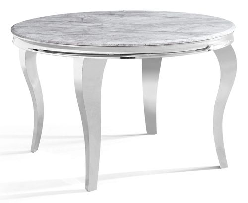 Louis 4 Seater Grey Marble and Chrome Round Dining Table - 120cm
