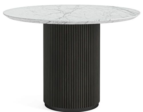 Lucas Black 4 Seater Round Fluted Dining Table with White Marble Top
