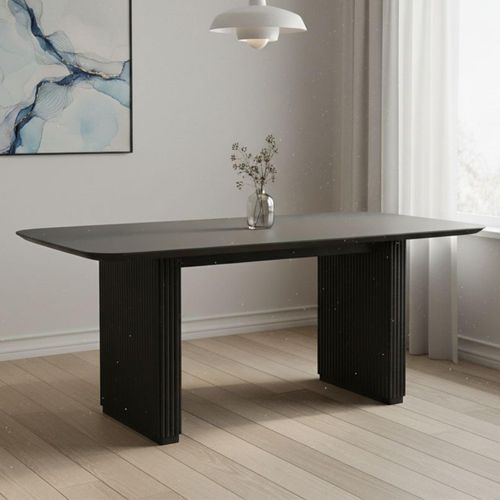 Lucas Black Fluted Dining Table - 8 Seater - 200cm - White Marble Top