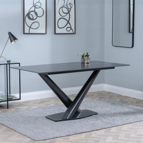 Maldon 6 Seater Black Ceramic Dining Table with V Base - 160cm