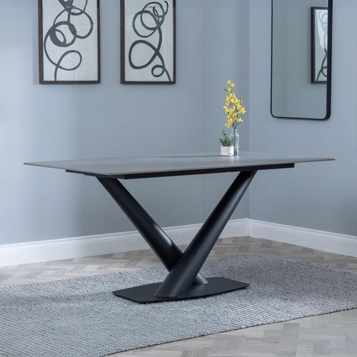 Maldon 6 Seater Grey Ceramic Dining Table with Black V Base - 160cm