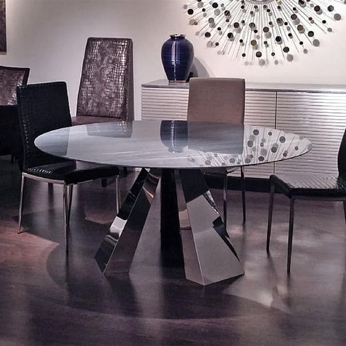 Butterfly Dining Table - Round - Marble with Stainless Steel Pedestal Base - Variation Available