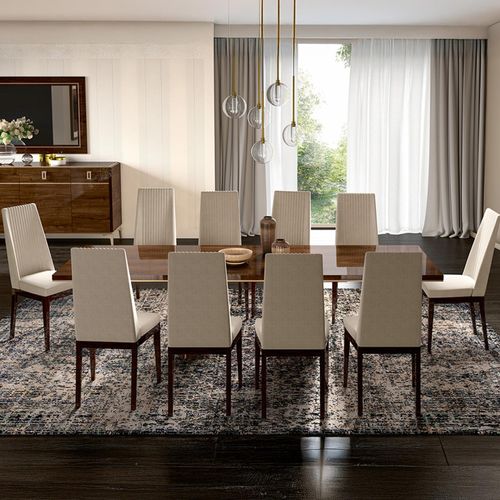 Modern Eva Extending Dining Table - 6-10 Seater - 270cm - Walnut with Gold Trim