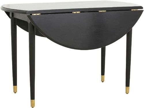 AHR Black Mango Wood Round Drop Leaf Dining Table - 6 Seater
