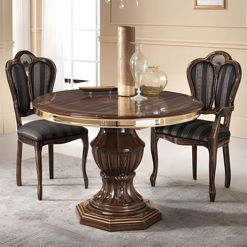 New Venus Walnut Italian 4 Seater Round Pedestal Dining Table - 110cm