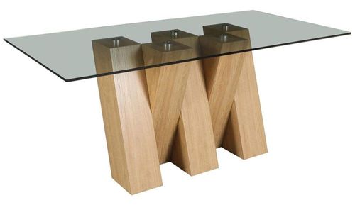 Newton 6 Seater Smoked Glass and Oak Effect Dining Table