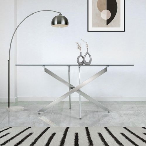 Nova Dining Table - 6 Seater - 160cm - Glass and Chrome Intersected Legs