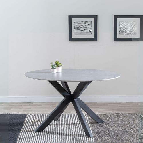 Novara 4 Seater Grey Ceramic Round Dining Table with Black Star Base - 130cm