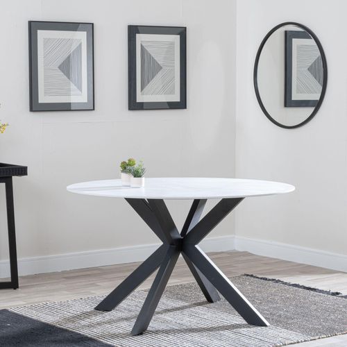 Novara 4 Seater White Ceramic Round Dining Table with Black Star Base - 130cm