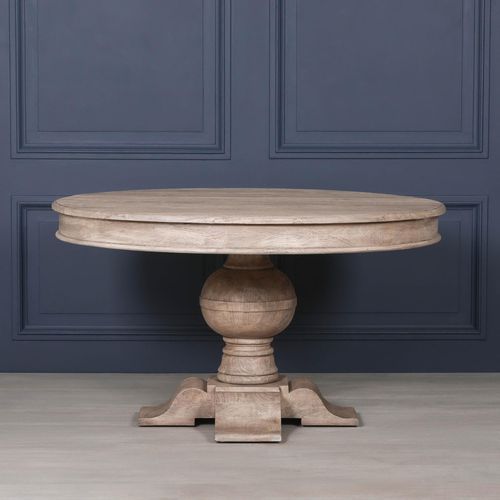 Rustic Acacia Wood Ball Pedestal Dining Table - Round - 4 Seater - 139cm