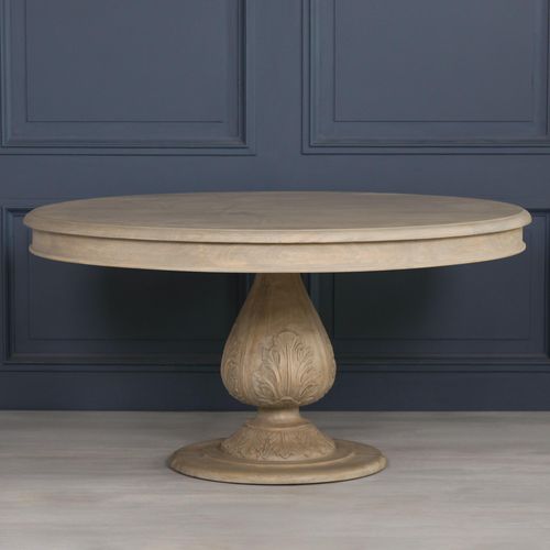 Rustic Light Wood Pedestal Dining Table - Round - 6 Seater - 150cm