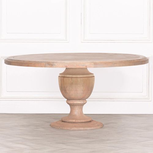 Rustic Mango Wood Pedestal Dining Table - Round - 8 Seater - 162cm