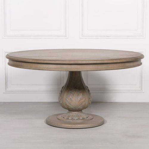 Rustic Washed Wood Pedestal Dining Table - Round - 6 Seater - 150cm