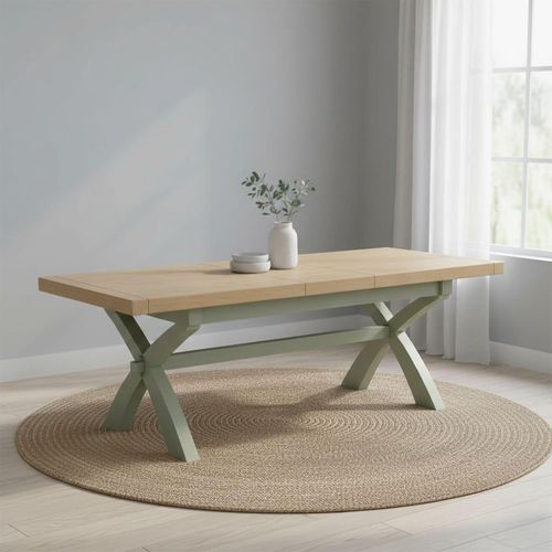 Salcombe Extending Dining Table with Cross Leg - Sage Oak - 8-10 Seater - 200cm-245cm