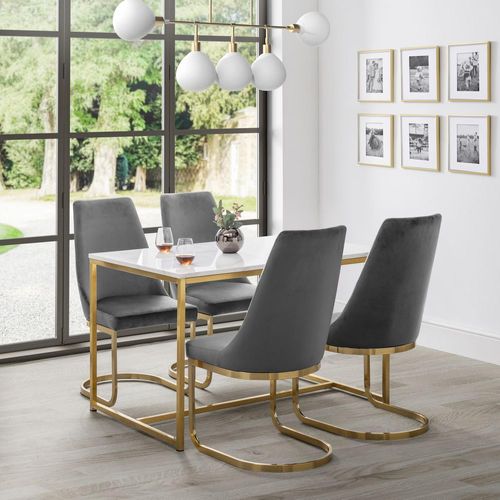 Scala Dining Table - 4 Seater - White Marble Effect and Gold