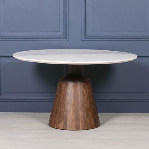 White Marble Pedestal Dining Table - Round - 4 Seater - 135cm
