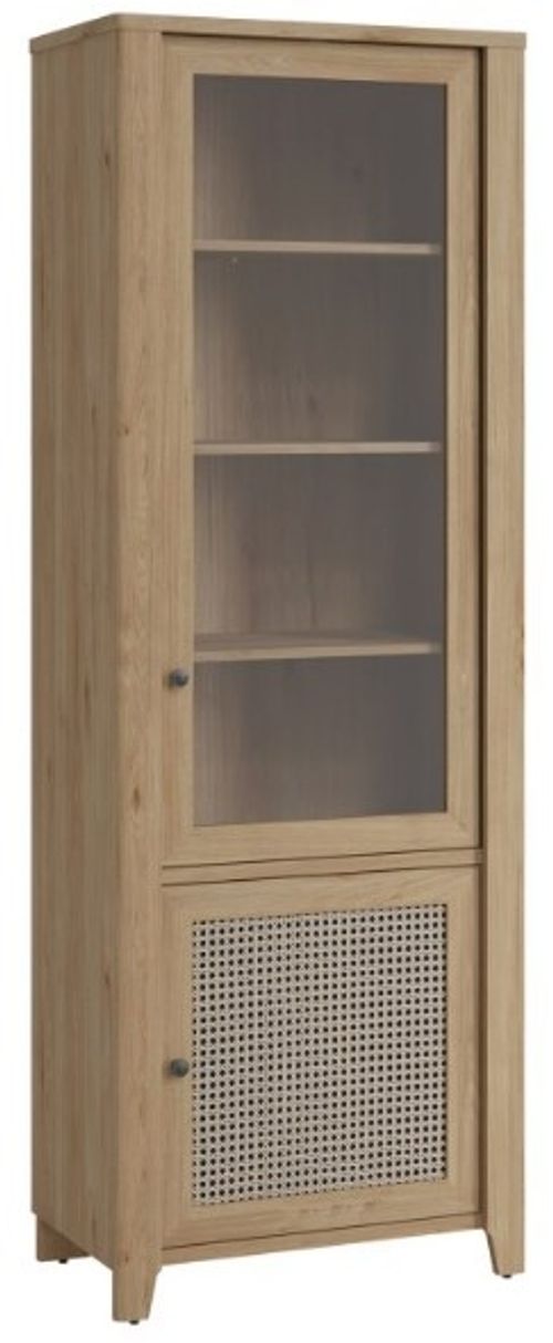 Cestino Oak and Rattan Effect 2 Door Narrow Display Cabinet