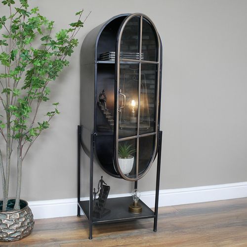 Display Cabinet - Industrial - Black Metal and Glass - Arched - 1 Door