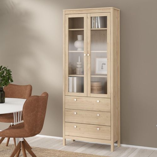 Madrid Jackson Hickory Oak 3 Drawer Display Cabinet