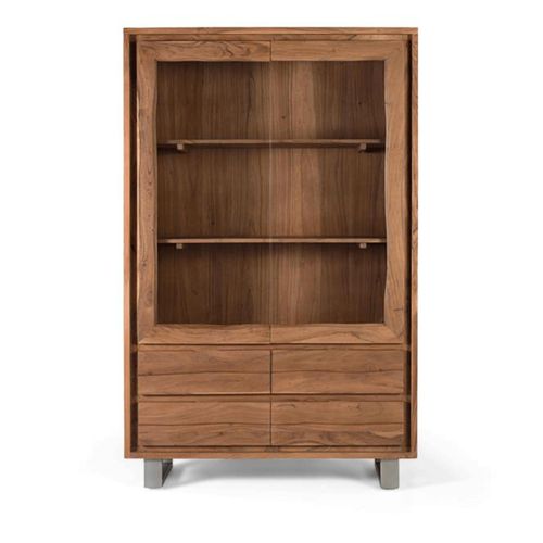 Monza Natural Acacia Wood - 2 Door Wide Display Cabinet