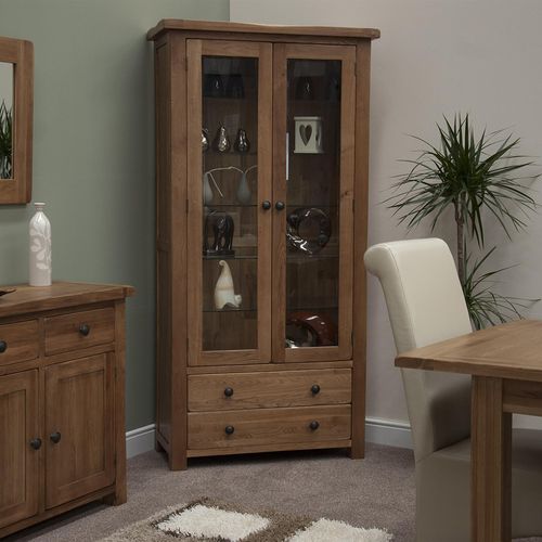 Rustic Oak Display Cabinet - 2 Door - Oak