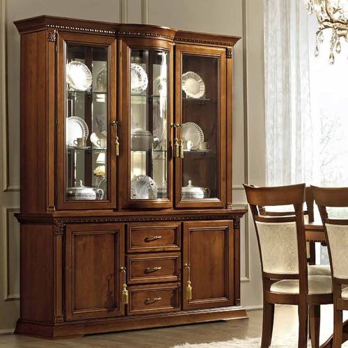 Camel Treviso Cherry Wood Italian Sideboard with Vitrine