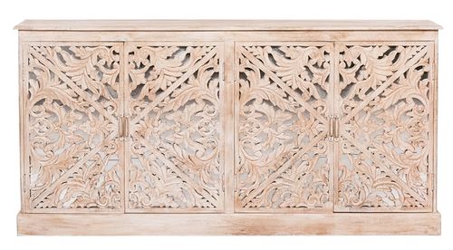 Ornate Mango Wood Carved 4 Door Large Sideboard - 190cm
