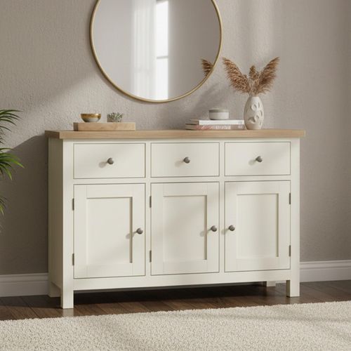 Modern Medium Sideboard - 120cm - 3 Door - White Painted