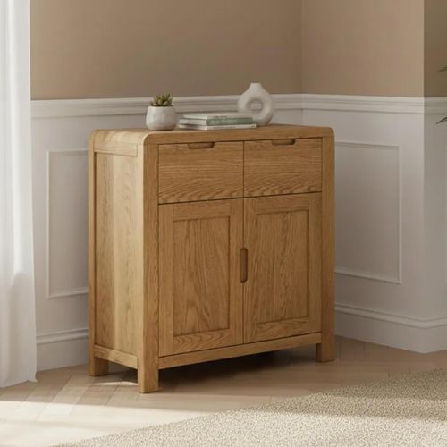 Clearance - Thurlestone Sideboard - 88cm - 2 Door - Curved - Small - Oak - FSS16568