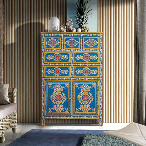 Ancona Highboard - Blue Mango Wood - Painted - 2 Door - Medium